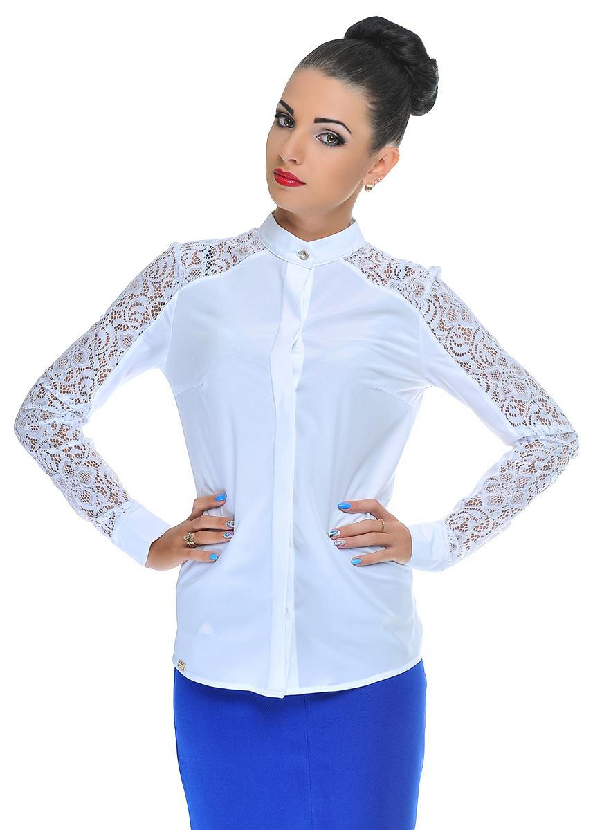 Модная женская рубашка из атласа с кружевными вставками